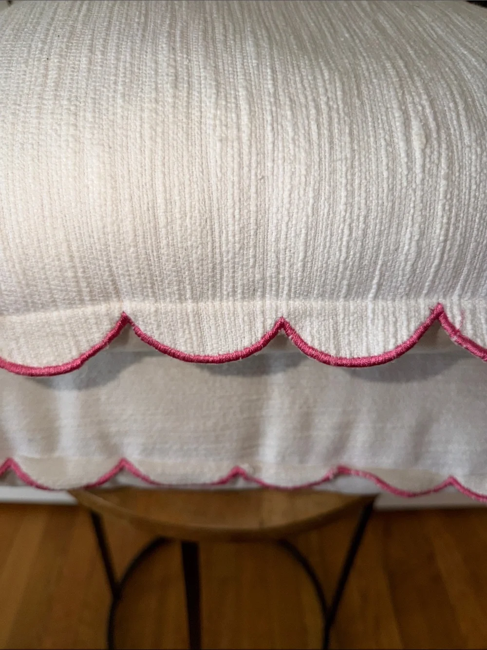 White Decorative Throw Pillows with Pink Scalloped Edge- Set of 2